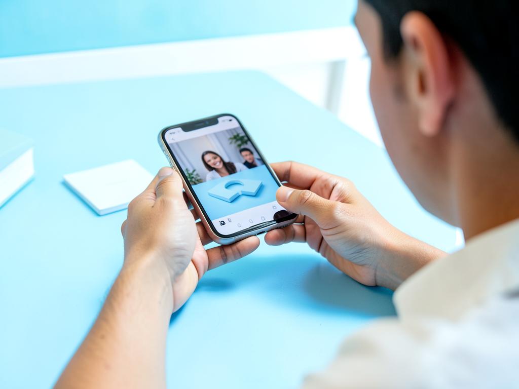 Pessoa fotografando um produto pequeno com o celular sobre mesa clara